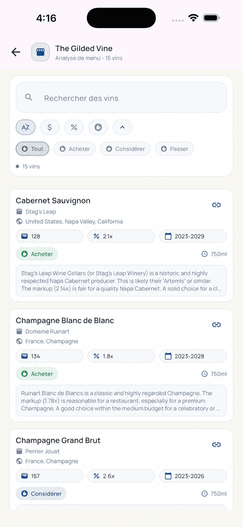 HiddenWines wine list analysis